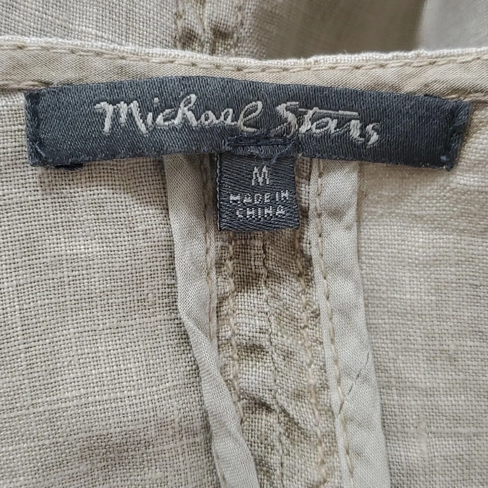 Micheal Stars linen Asimetrical moto Jacket. Tan color. Size M - Picture 7 of 8
